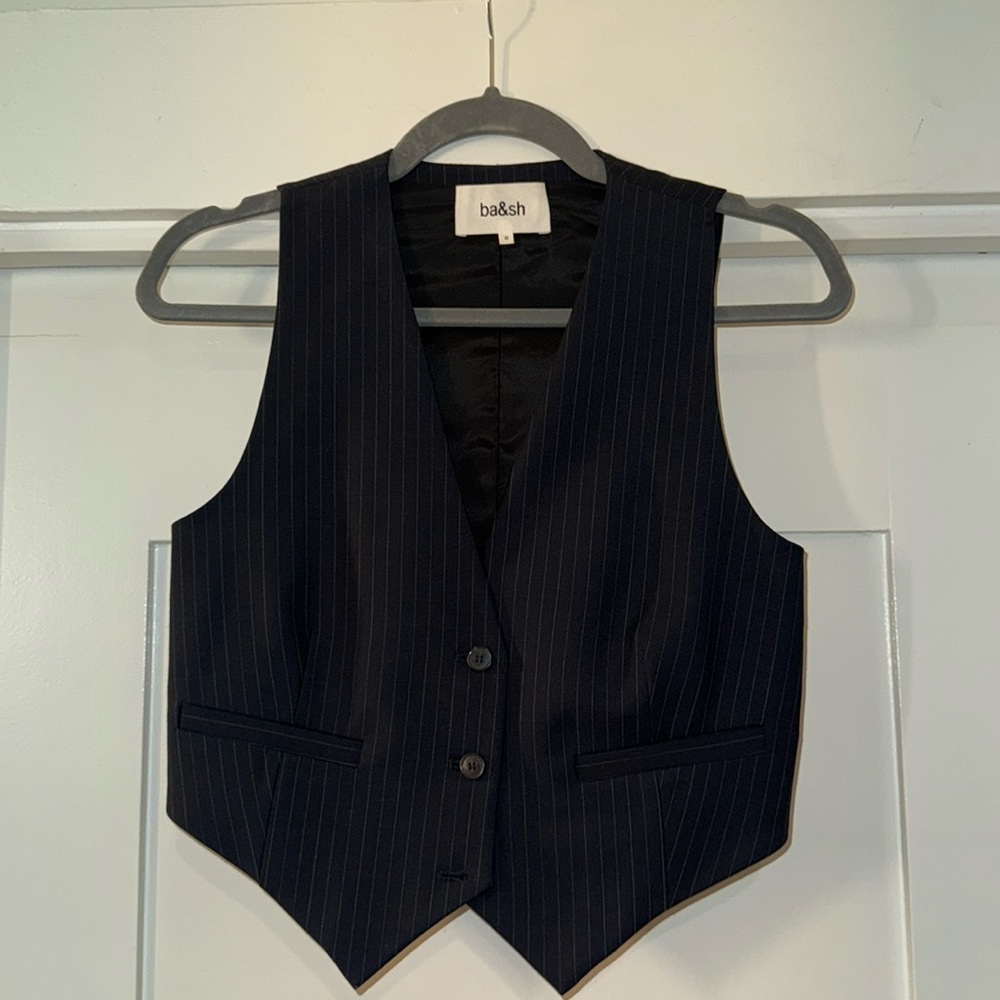 Navy/white BA&SH pinstriped crop vest